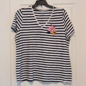 Lane Bryant Navy Blue Striped Short Sleeve T-Shirt